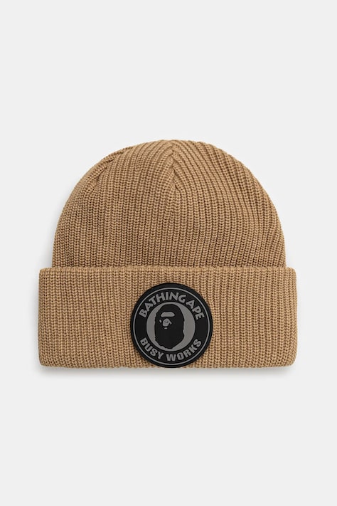 Шапка A Bathing Ape Busy work цвет бежевый из толстого трикотажа 1K80181009