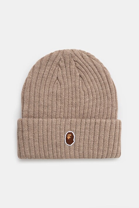 A Bathing Ape wool blend beanie One point beige color thick knit 1K80281003