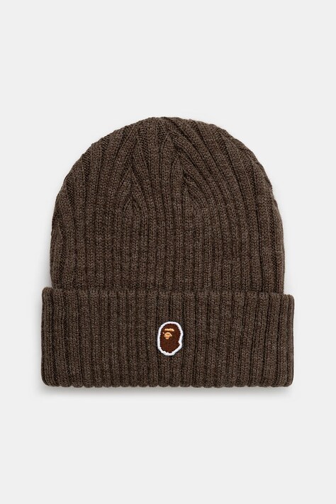 A Bathing Ape wool blend beanie One point brown color thick knit 1K80281003