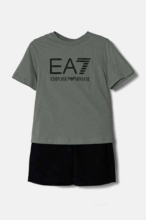 Dětská bavlněná souprava EA7 Emporio Armani zelená barva, 7B000043 AF10378