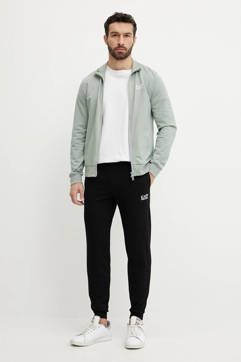 Bavlněná tepláková souprava EA7 Emporio Armani zelená barva, PJVRZ.8NPV60