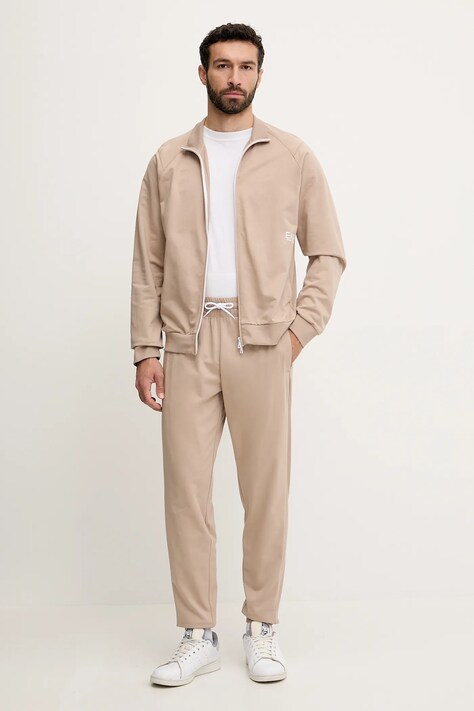 Bavlněná tepláková souprava EA7 Emporio Armani pánská, béžová barva, AF12681.7M000206