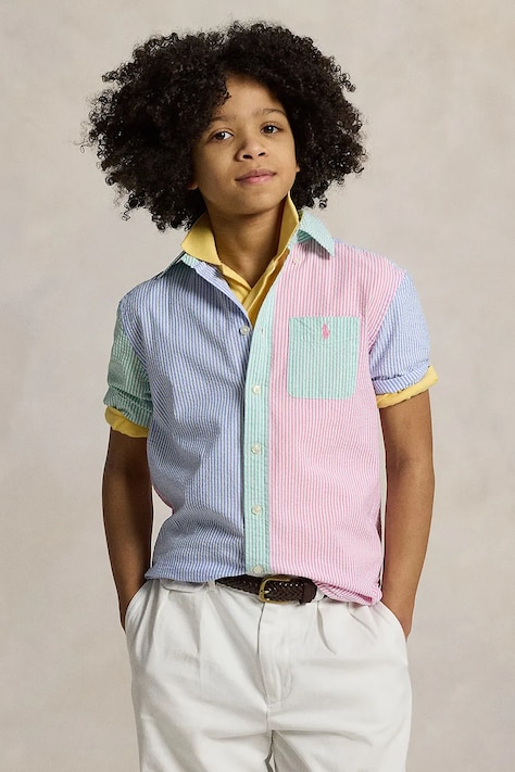 Dětská bavlněná košile Polo Ralph Lauren modrá barva, 323964691001