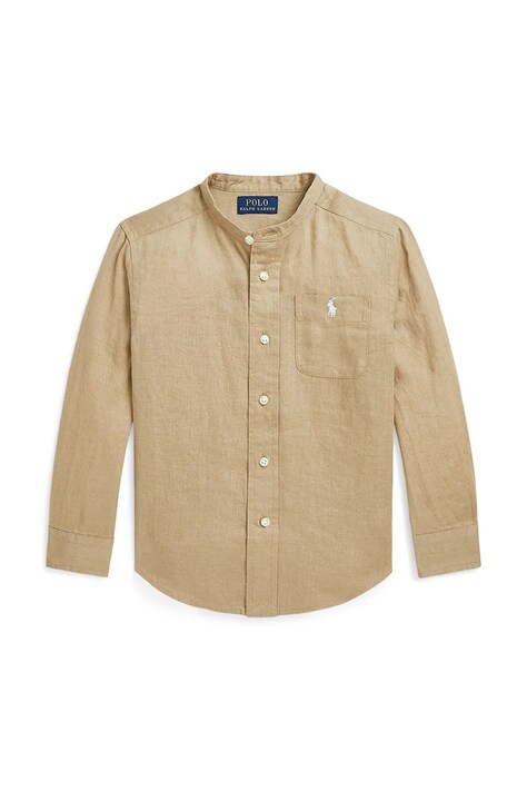 Polo Ralph Lauren cămașă de in pentru copii culoarea maro, 322964592003