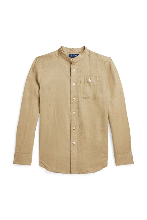 Polo Ralph Lauren cămașă de in pentru copii culoarea maro, 323964592003