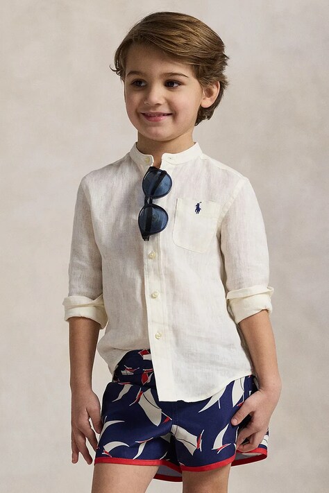Dětská lněná košile Polo Ralph Lauren bílá barva, 322964592002