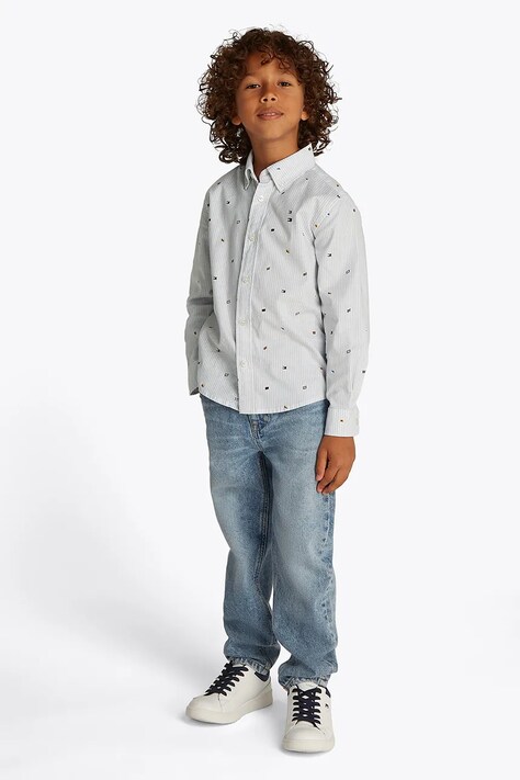 Dětská bavlněná košile Tommy Hilfiger modrá barva, KB0KB09555