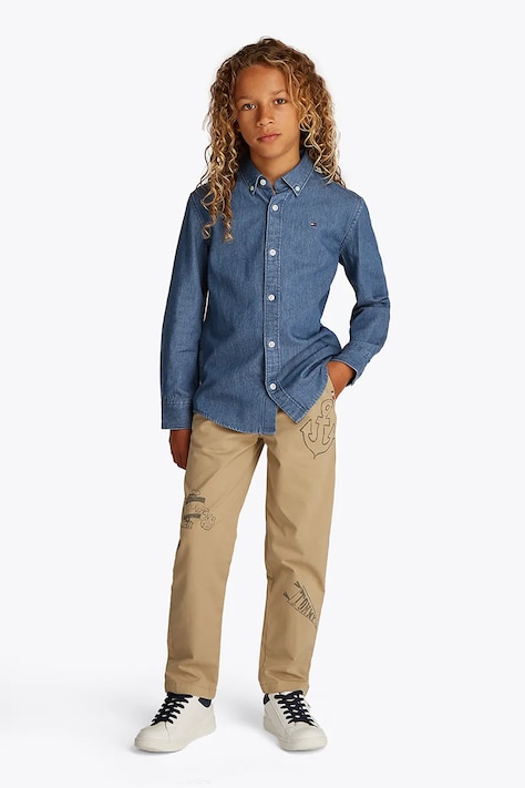 Dětská bavlněná košile Tommy Hilfiger modrá barva, KB0KB09840