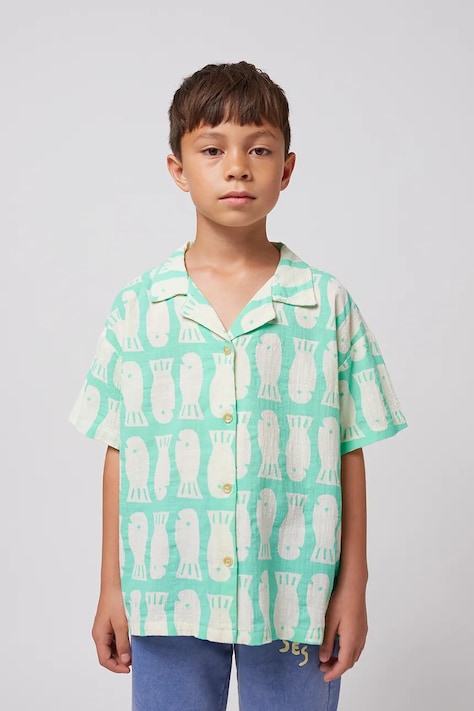 Детская хлопковая рубашка Bobo Choses Lucky Fish цвет бирюзовый 125AC025