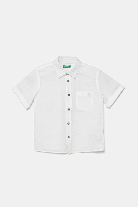 Detská ľanová košeľa United Colors of Benetton biela farba, 5IPVGQ02H