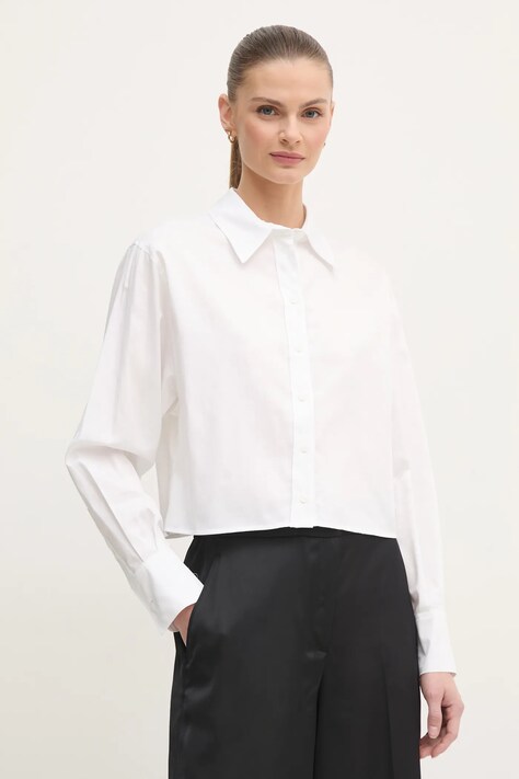 Calvin Klein camasa din bumbac femei, culoarea alb, cu guler clasic, relaxed, K20K208068