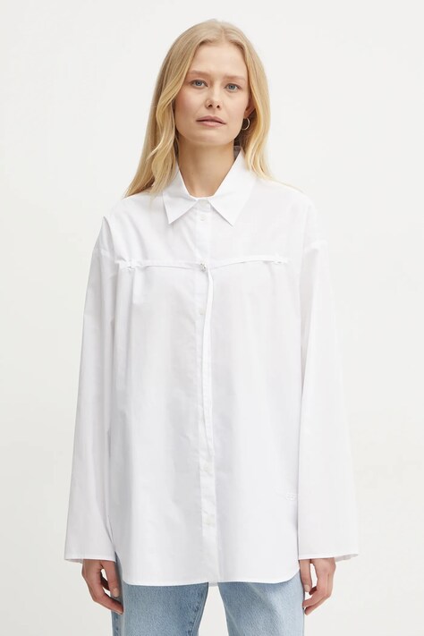 Patrizia Pepe camasa din bumbac femei, culoarea alb, cu guler clasic, relaxed, 8C0742 AH74