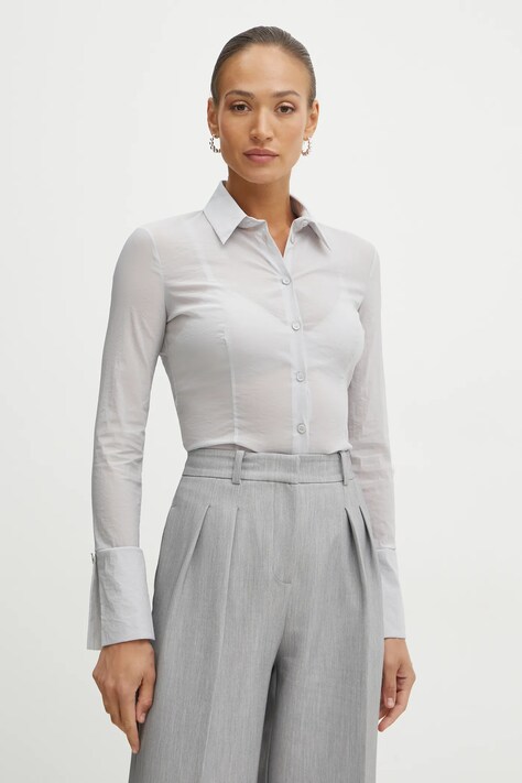 Patrizia Pepe cămașă femei, culoarea gri, cu guler clasic, regular, 8C0769 A534