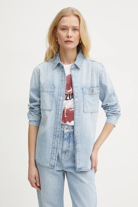 Patrizia Pepe camasa jeans femei, cu guler clasic, regular, 8C0771 D098