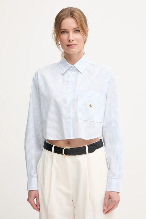 Bavlněná košile Calvin Klein Jeans modrá barva, relaxed, s klasickým límcem, J20J225078