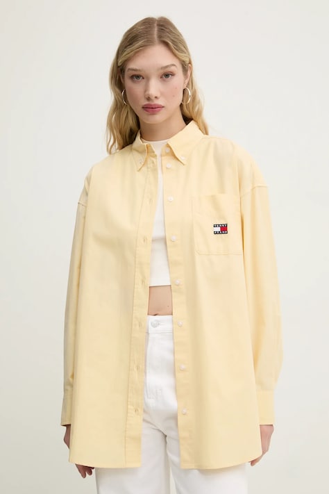 Хлопковая рубашка Tommy Jeans женская цвет жёлтый relaxed классический воротник DW0DW19357