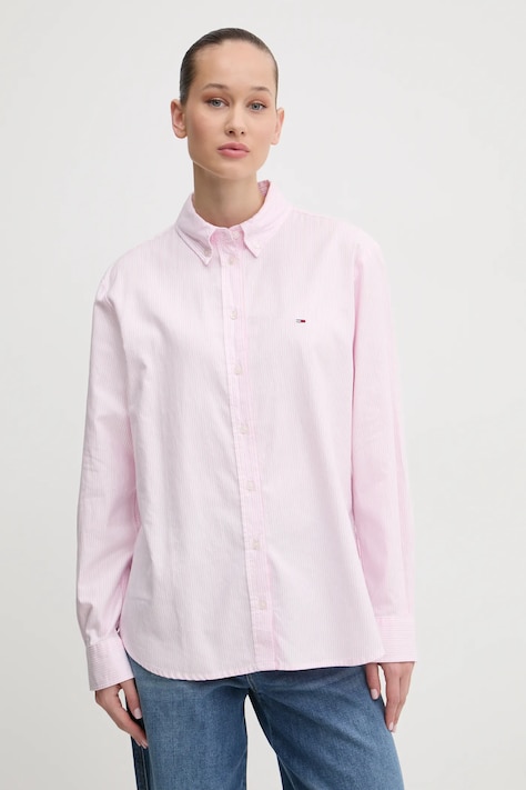 Бавовняна сорочка Tommy Jeans жіноча колір рожевий regular класичний комір DW0DW19890