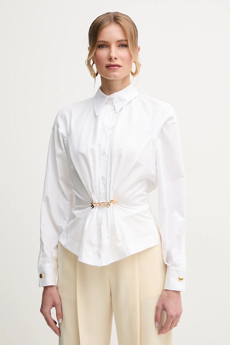 Elisabetta Franchi cămașă din bumbac femei, culoarea alb, cu guler clasic, regular, CA04851E2