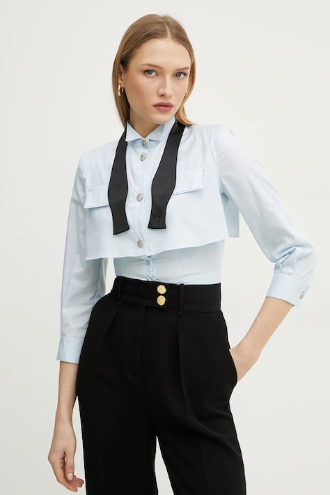 Pamučna košulja Elisabetta Franchi za žene, regular, s izrezom na vezanje, CA10251E2