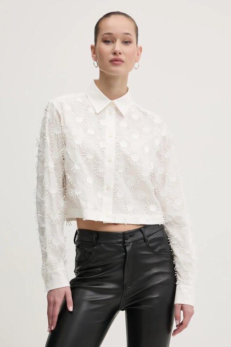MSGM camasa femei, culoarea bej, cu guler clasic, regular, 3841MDE13.257121