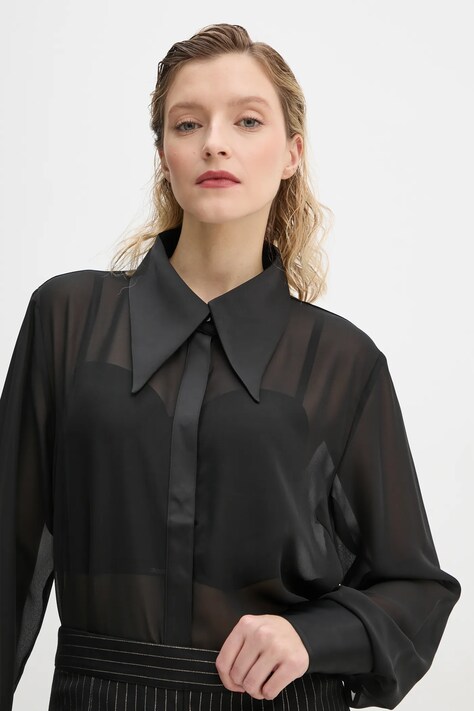 Košile Gestuz dámská, černá barva, regular, s klasickým límcem, 10909639