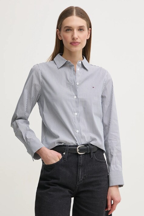 Košile Tommy Hilfiger dámská, šedá barva, regular, s klasickým límcem, WW0WW44084