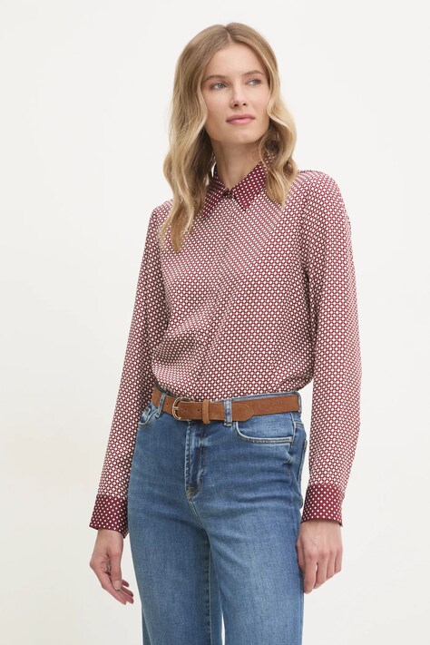 Košulja Tommy Hilfiger za žene, boja: bordo, regular, s klasičnim ovratnikom, WW0WW44036
