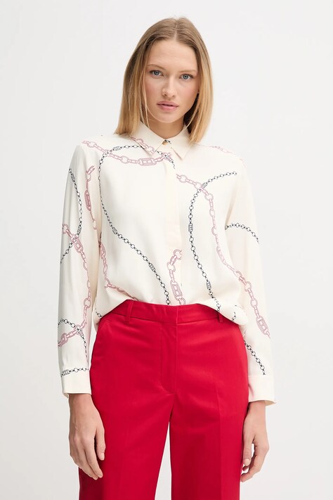 Tommy Hilfiger camasa femei, culoarea bej, cu guler clasic, relaxed, WW0WW44045