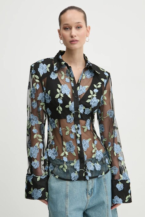 Рубашка Rotate женская цвет чёрный regular классический воротник 113635000