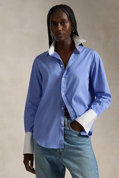 Хлопковая рубашка Polo Ralph Lauren женская relaxed классический воротник 211891426