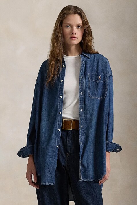 Polo Ralph Lauren cămașă din denim femei, cu guler clasic, relaxed, 211959035