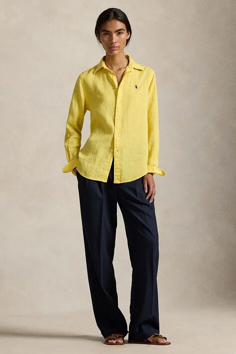 Polo Ralph Lauren koszula lniana kolor żółty relaxed z kołnierzykiem klasycznym 211970730