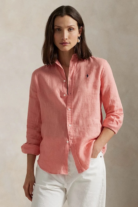 Polo Ralph Lauren cămașă de in culoarea verde, cu guler clasic, regular, 211970730