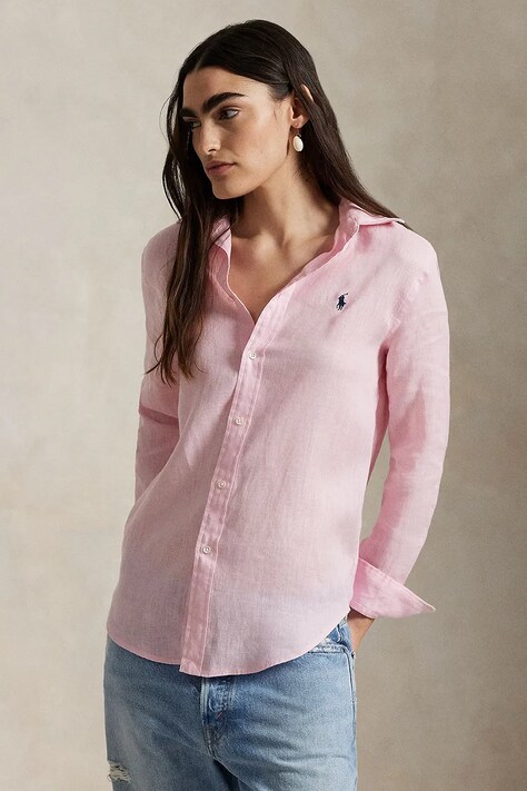 Polo Ralph Lauren cămașă de in culoarea verde, cu guler clasic, regular, 211970730