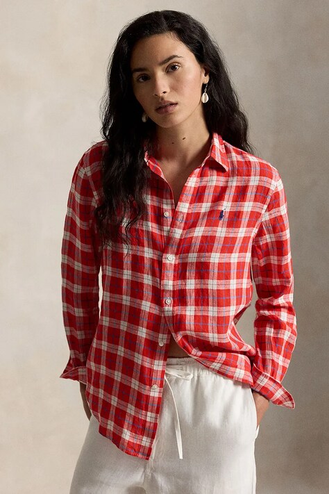 Polo Ralph Lauren koszula damska lniana czerwona w kratkę 211970733