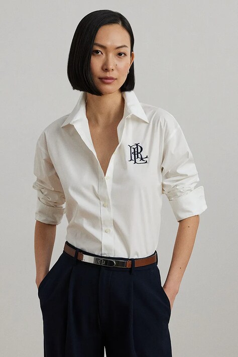 Lauren Ralph Lauren koszula bawełniana damska kolor biały relaxed z kołnierzykiem klasycznym 200932538