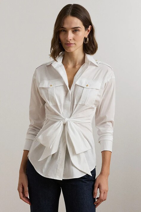 Lauren Ralph Lauren koszula damska kolor biały slim z kołnierzykiem klasycznym 200957112