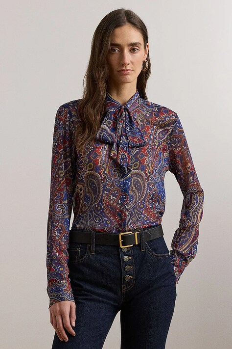 Lauren Ralph Lauren camasa femei, cu un decolteu legat, slim, 200957154