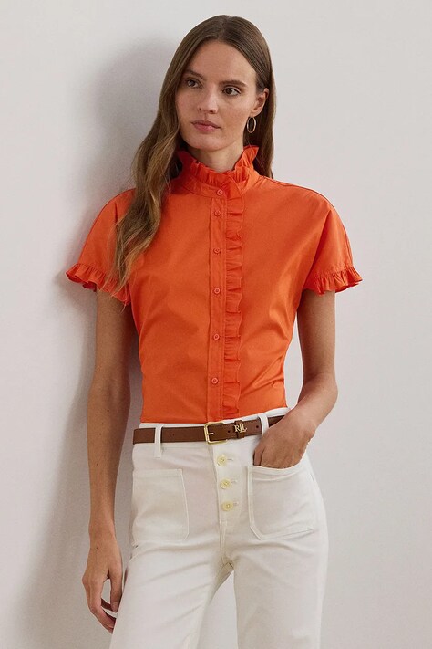 Рубашка Lauren Ralph Lauren женская цвет оранжевый regular со стойкой 200957457