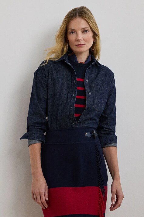 Lauren Ralph Lauren camasa jeans femei, cu guler clasic, relaxed, 200957620