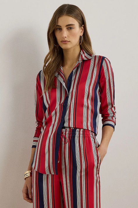 Lauren Ralph Lauren camasa femei, culoarea rosu, cu guler clasic, slim, 200957053