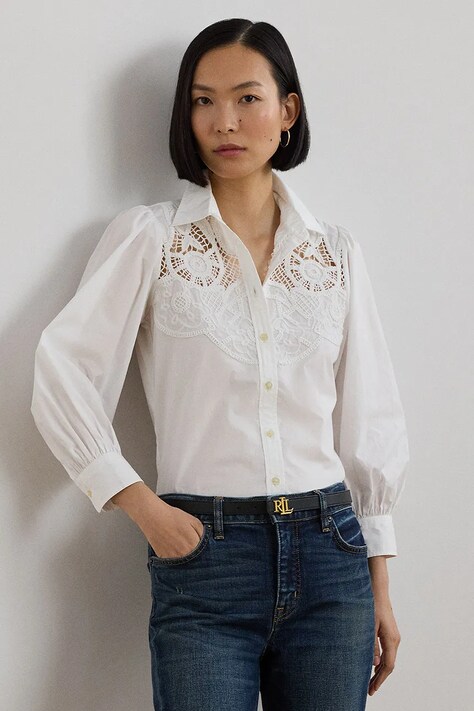 Бавовняна сорочка Lauren Ralph Lauren жіноча колір білий regular класичний комір 200957345