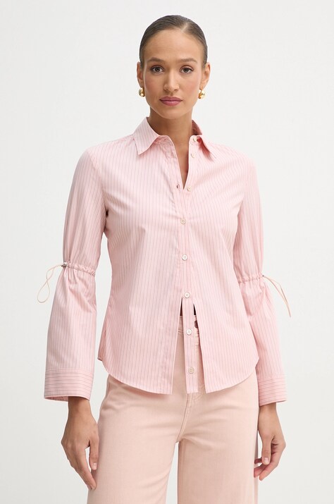 Pinko camasa din bumbac femei, culoarea roz, cu guler clasic, regular, 104842 A2FH