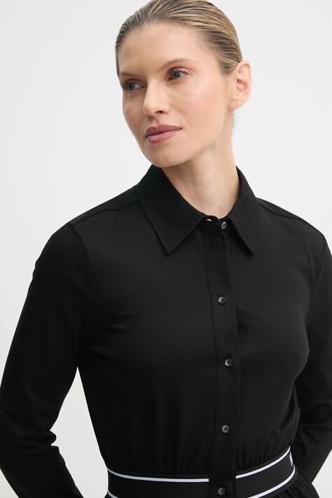 Karl Lagerfeld cămașă din bumbac femei, culoarea negru, cu guler clasic, regular, A1W17067