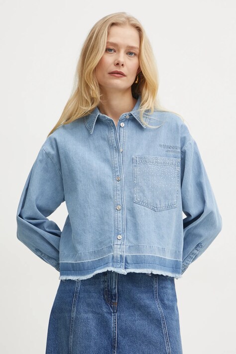 Twinset camasa jeans femei, cu guler clasic, regular, 251AP2340
