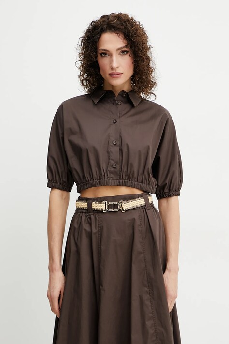 Twinset bluză femei, culoarea maro, uni, 251TT2104