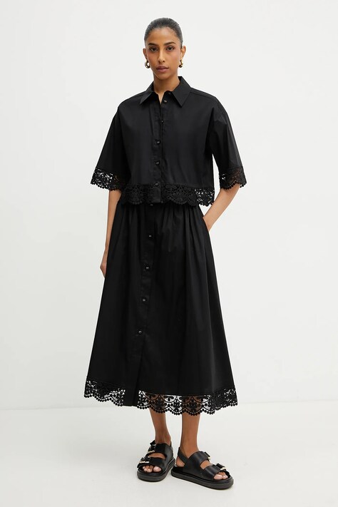 Twinset cămașă femei, culoarea negru, cu guler clasic, relaxed, 251TT2093