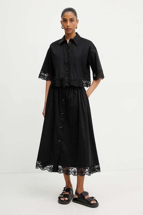 Риза Twinset дамска в черно със свободна кройка с класическа яка 251TT2093