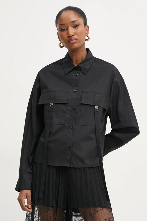 Košile Twinset dámská, černá barva, relaxed, s klasickým límcem, 251TF202A