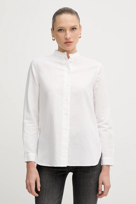 Armani Exchange cămașă de in culoarea bej, cu guler stand-up, relaxed, XW000463 AF12814